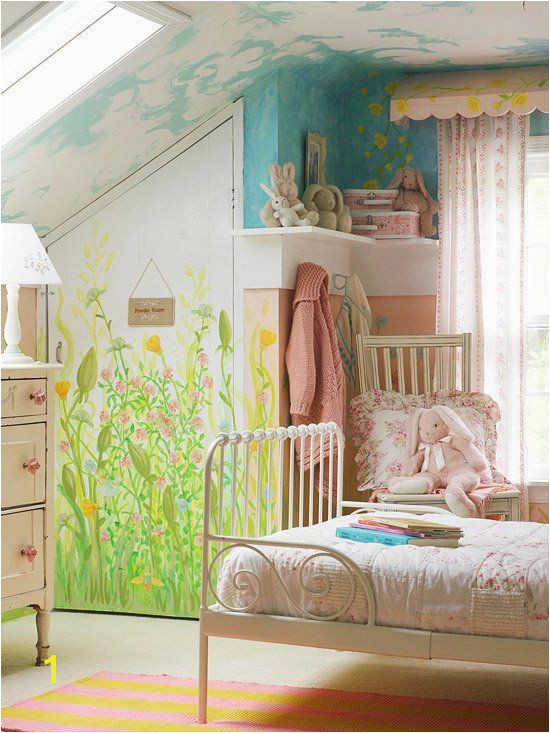 Little girls room Love the neat little nooks and crannies Not necessarily the mural though
