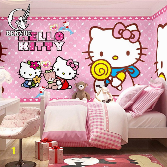 Murals for Girls Room Free Shipping Custom Size Children S Room Hello Kitty Cartoon