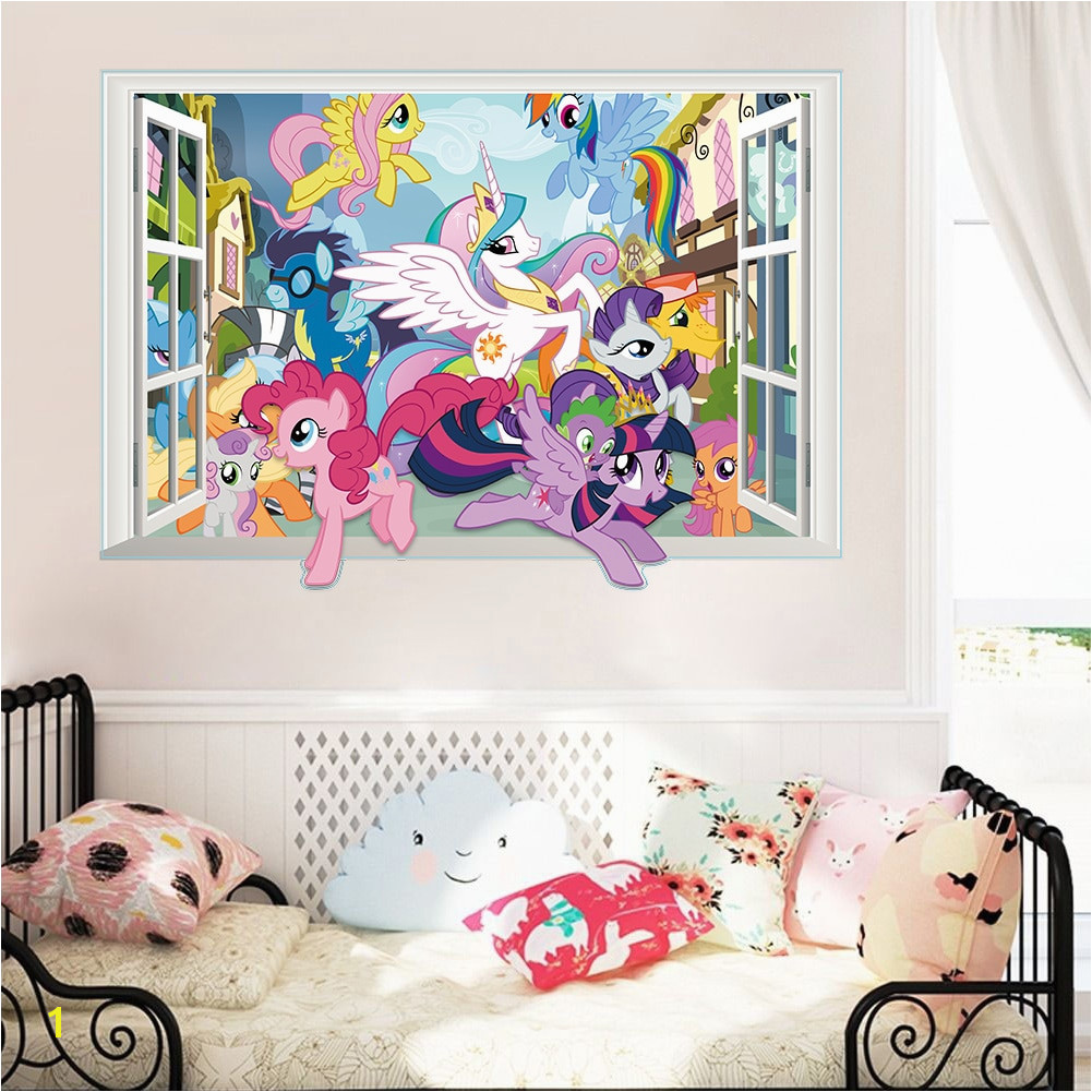 Twilight Sparkle Apple Jack Pinkie Pie wall decor stickers bedroom decor carton horse 3d window mural art decals girls t in Wall Stickers from Home