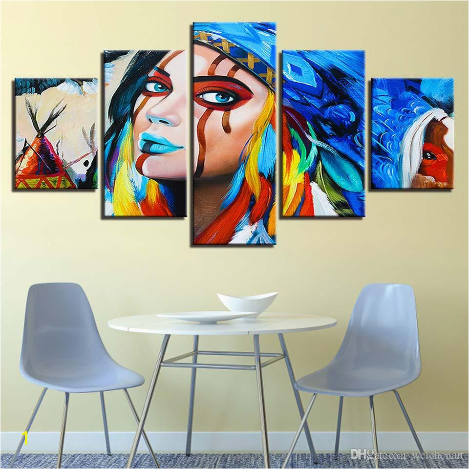 Canvas Wall Art HD Prints Paintings Indians Feathers American Native Girl Poster Living Room Home Decor