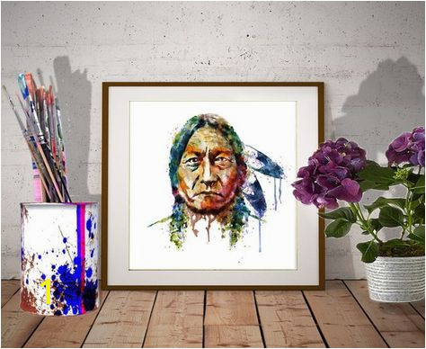 Native American Indian Wall Murals Sitting Bull Portrait Instant Download Watercolor Painting Native
