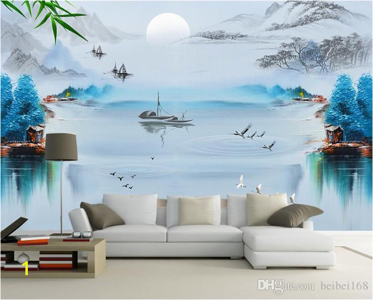 Customized photo wallpaper 3d wall murals wallpaper Ink painting landscape town fishing boat mural 3d TV