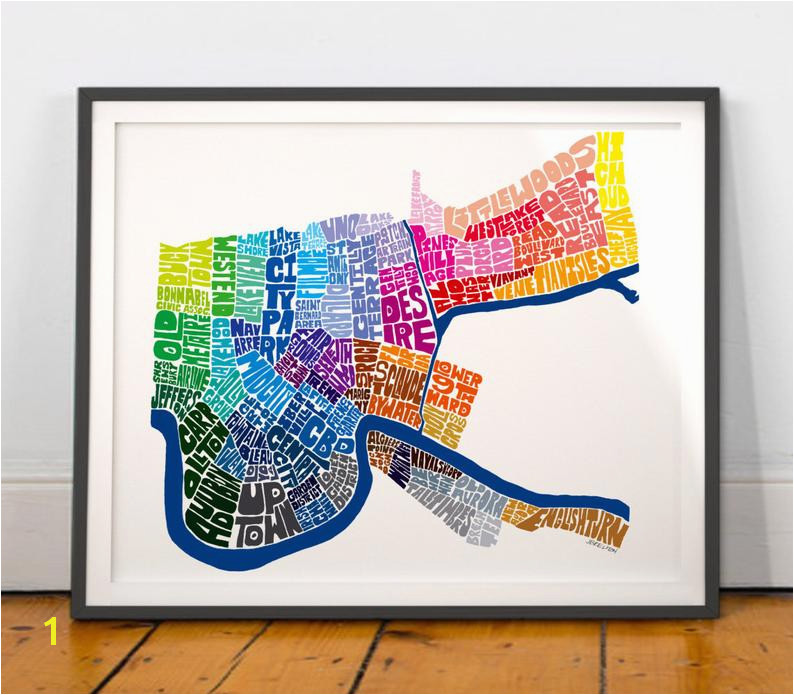 New Orleans Neighborhood Map Art Print New Orleans wall decor New Orleans typography map art NEW VERSION