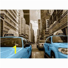 Around the World Taxi Cab Graphic Art in Baby Blue East Urban Home Wall Fixing Colour