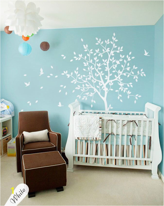 Nursery Wall Murals Uk White Tree Wall Decal Nursery with Birds Studio Wall Decoration