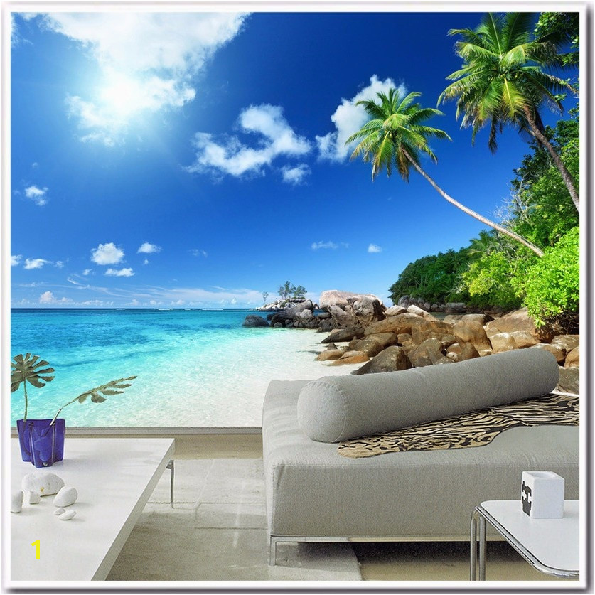 Custom 3D Poster Wallpaper Beach Scenery Living Room Bedroom TV Background Wall Mural Wallpaper Decor Roll Blue Sky White Clouds