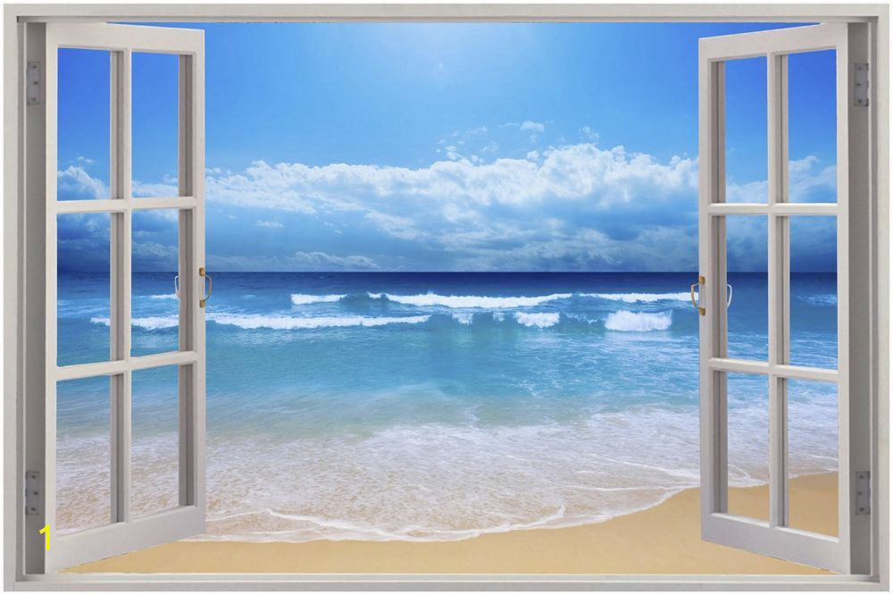 Huge 3D Window Exotic Beach View Wall Stickers Mural Art Decal Wallpaper