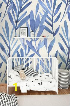 Wall mural with blue watercolor leaves Temporary wall mural Mural Wall Painted Wall Murals