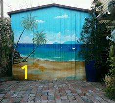 Outdoor Garden shed painted with beach scenery Shed makeovers Outdoor hand painted mural