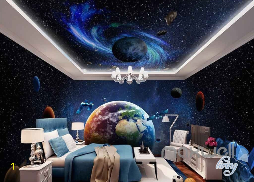 Outer Space Ceiling Murals 3d Earth Planets Satellite Universe Entire Room Wallpaper Wall