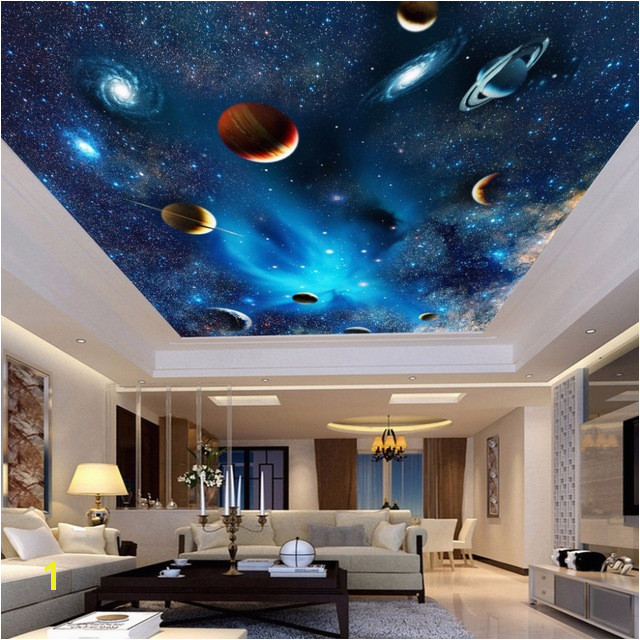 Outer Space Ceiling Murals Universe Space Planet Night Sky Stars Mural for Kids Bedroom