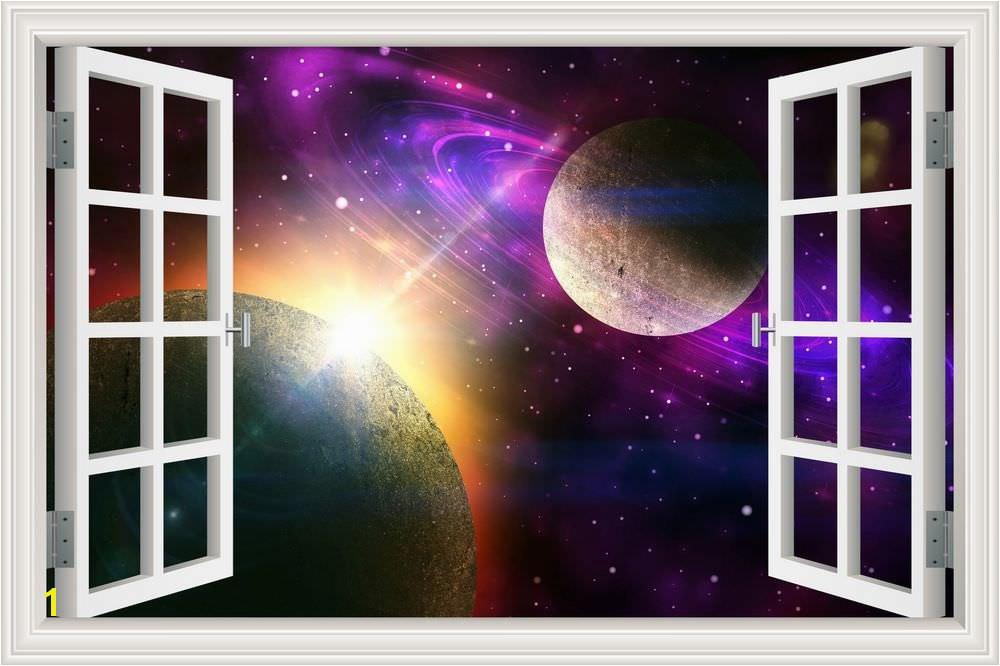 Amazon Peel & Stick Wall Murals Outer Space Galaxy Planet 3D Wall Srickers for Living Room Window View Removable Wallpaper Decals Home Decor Art 32x48