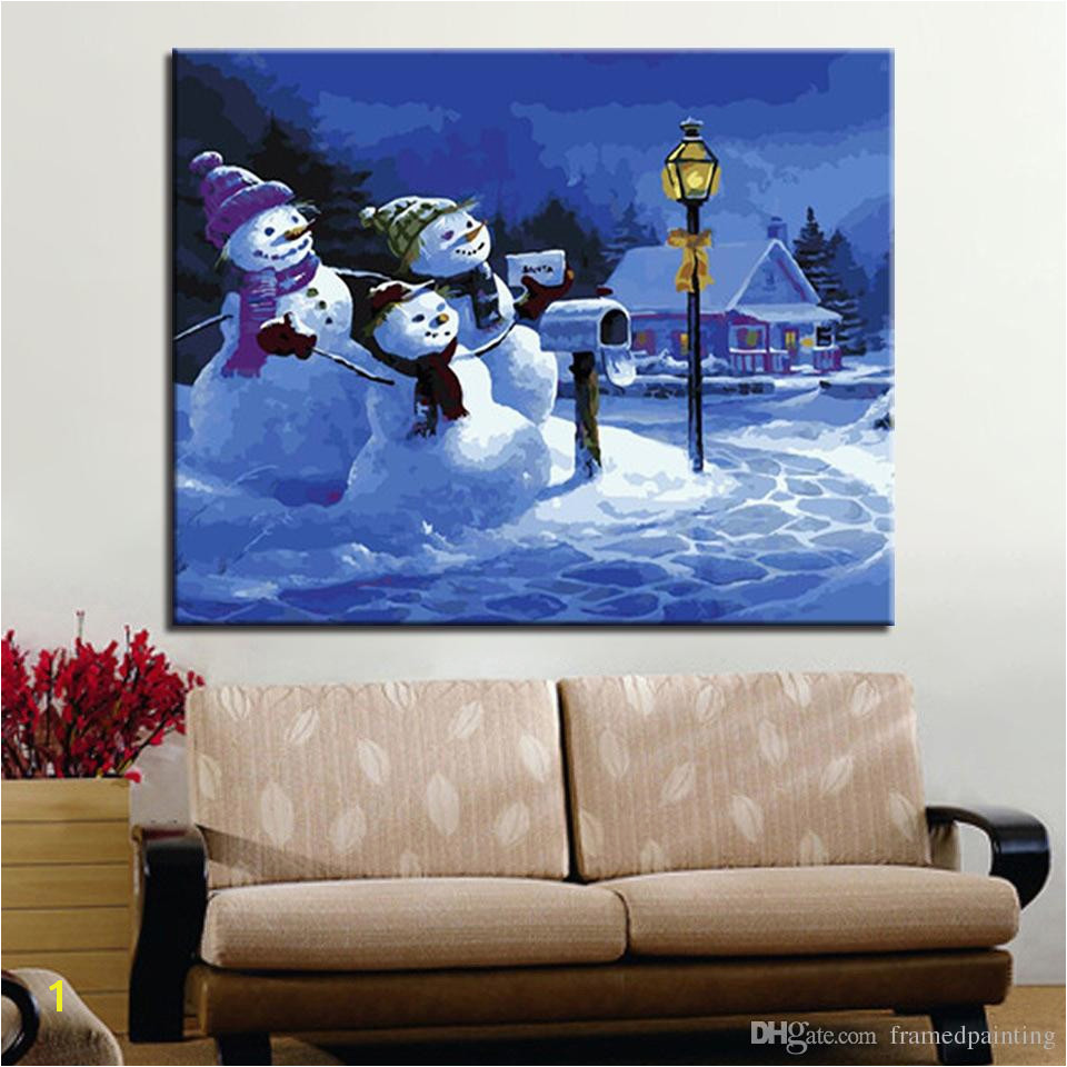 2019 Oil Painting By Numbers DIY HandPainted Winter Snowman Family Canvas Home Decor For Living Room Wall Art Framework From Framedpainting