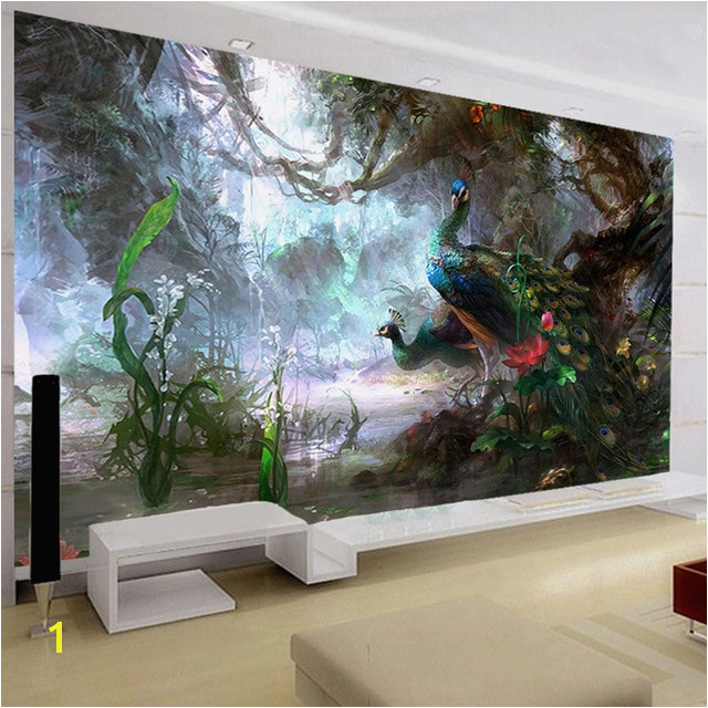 Paint Murals On Walls 3d Nature Wallpaper Beautiful Peacock forest 3d Stereo Oil Painting