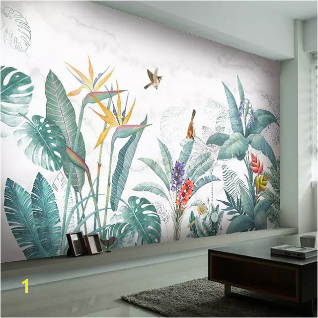 Modern Nordic Hand Painted Tropical Plants Flower Bird Leaf Background Wall Mural Custom Wallpaper For Living Room Bedroom