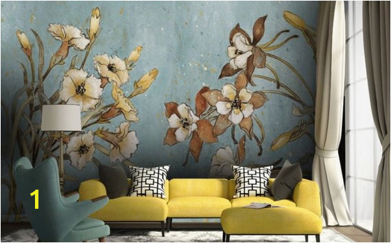 Vintage Floral Wallpaper Retro Flower Wall Mural Watercolor Painting Wall Art Natural Home Decor Caf