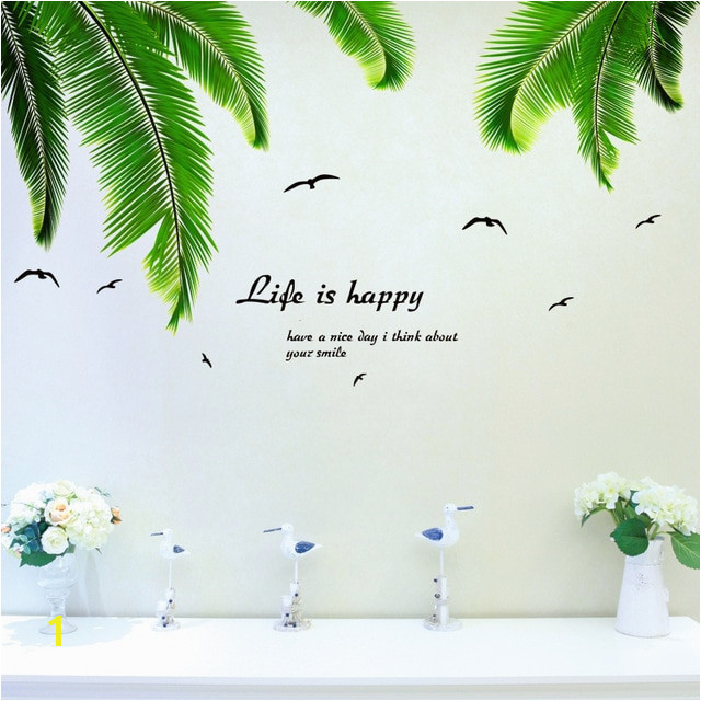 [SHIJUEHEZI] Palm Leaves Wall Stickers Vinyl DIY Coconut Tree Leaves Mural Decals for Living Room Kitchen Decoration Home Decor