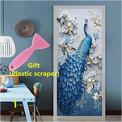 KELAI & craft art decor 3D Door Wall Mural Decals Self Adhesive Peacock Door