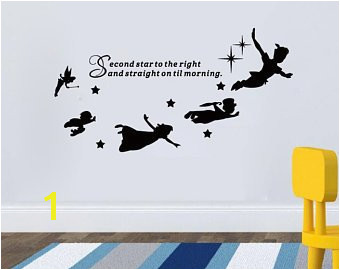 Peter Pan Wall Decal Quote Second Star To The Right Vinyl Sticker Nursery Playroom Wall Art