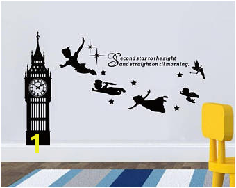 Big Ben Clock Wall Decal Peter Pan Wall Decal Quote Second Star To The Left Vinyl Sticker Nursery Playroom Wall Art