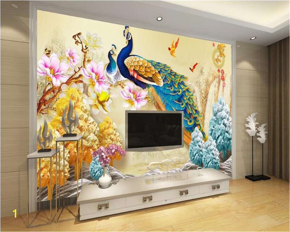 Beibehang Custom 3D Wallpaper Living Room Bedroom Mural Peacock Relief Flower Sofa TV Background Mural wallpaper for walls 3 d