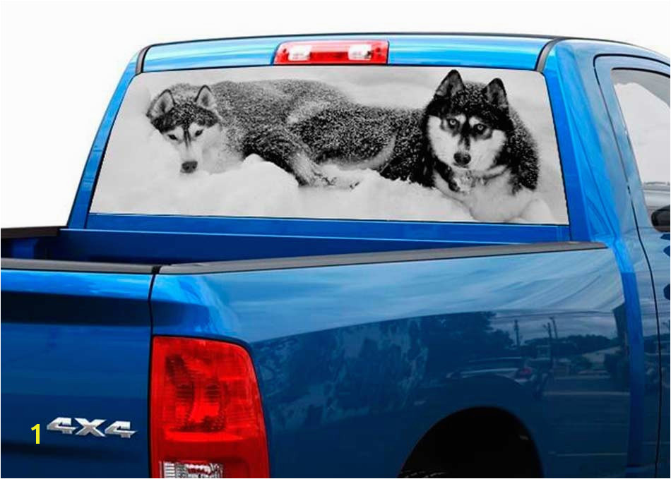 2 two wolves black and white rear window decal sticker pick up truck suv car