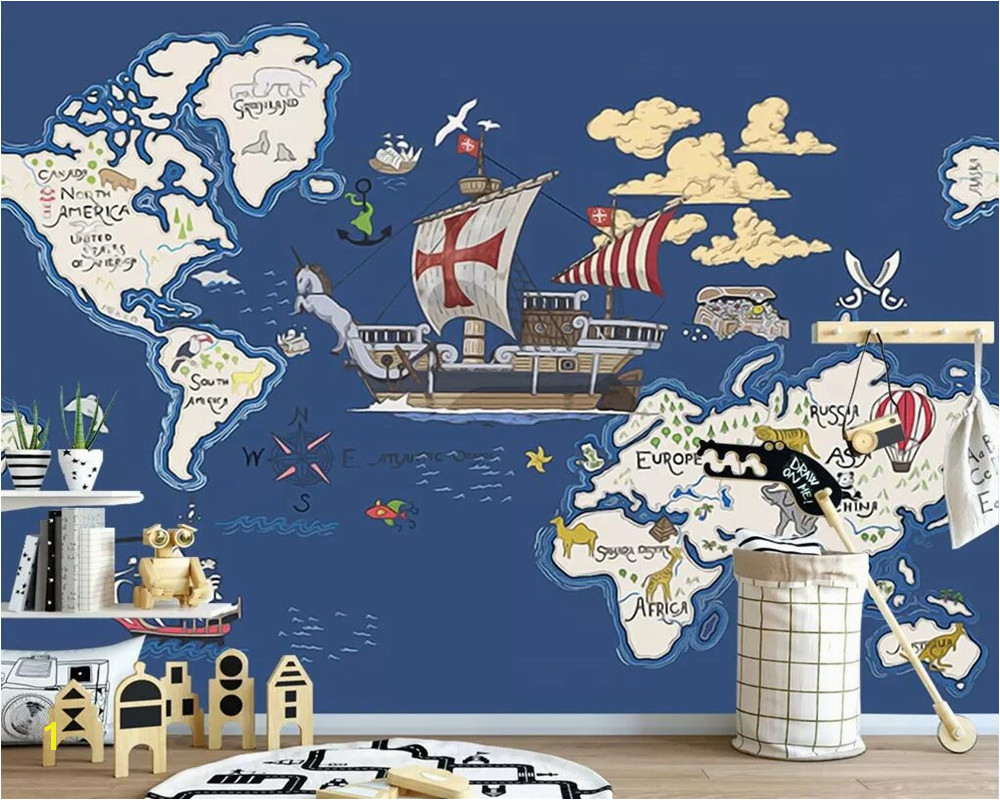 Beibehang Wallpaper mural hand drawn pirate ship map cartoon children room mural decoration background 3d wallpaper papier peint