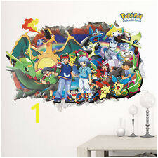 Cartoon Pokemon Go 3D Decals Wall Stickers Pikachu Wallpaper Mural For Kid Room