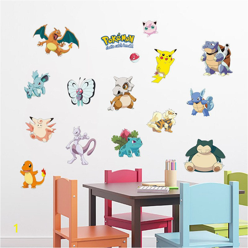 Pocket Monster Pokemon Wall Sticker for Kids Room Home Decoration Pikachu Amination Poster DIY Game Cartoon Nursery Wallpaper in Wall Stickers from Home