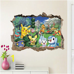 Image is loading Pokemon Pikachu Mural Wall Decals Sticker Child Room