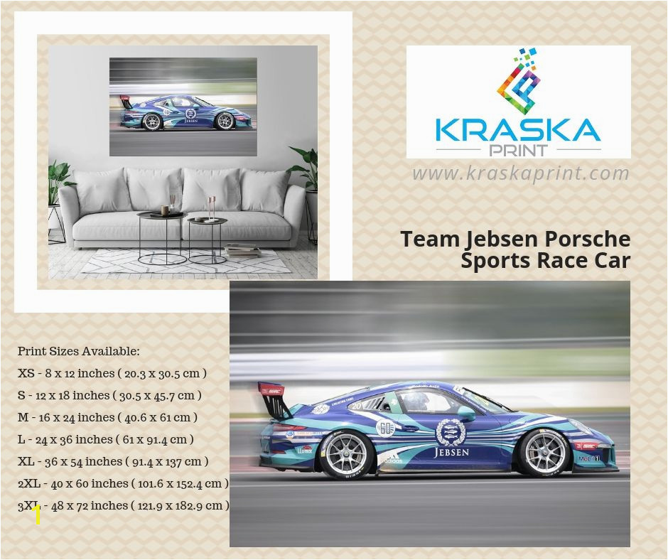 Porsche Wall Mural Team Jebsen Porsche Sports Race Car Art Print Wall Decor Poster