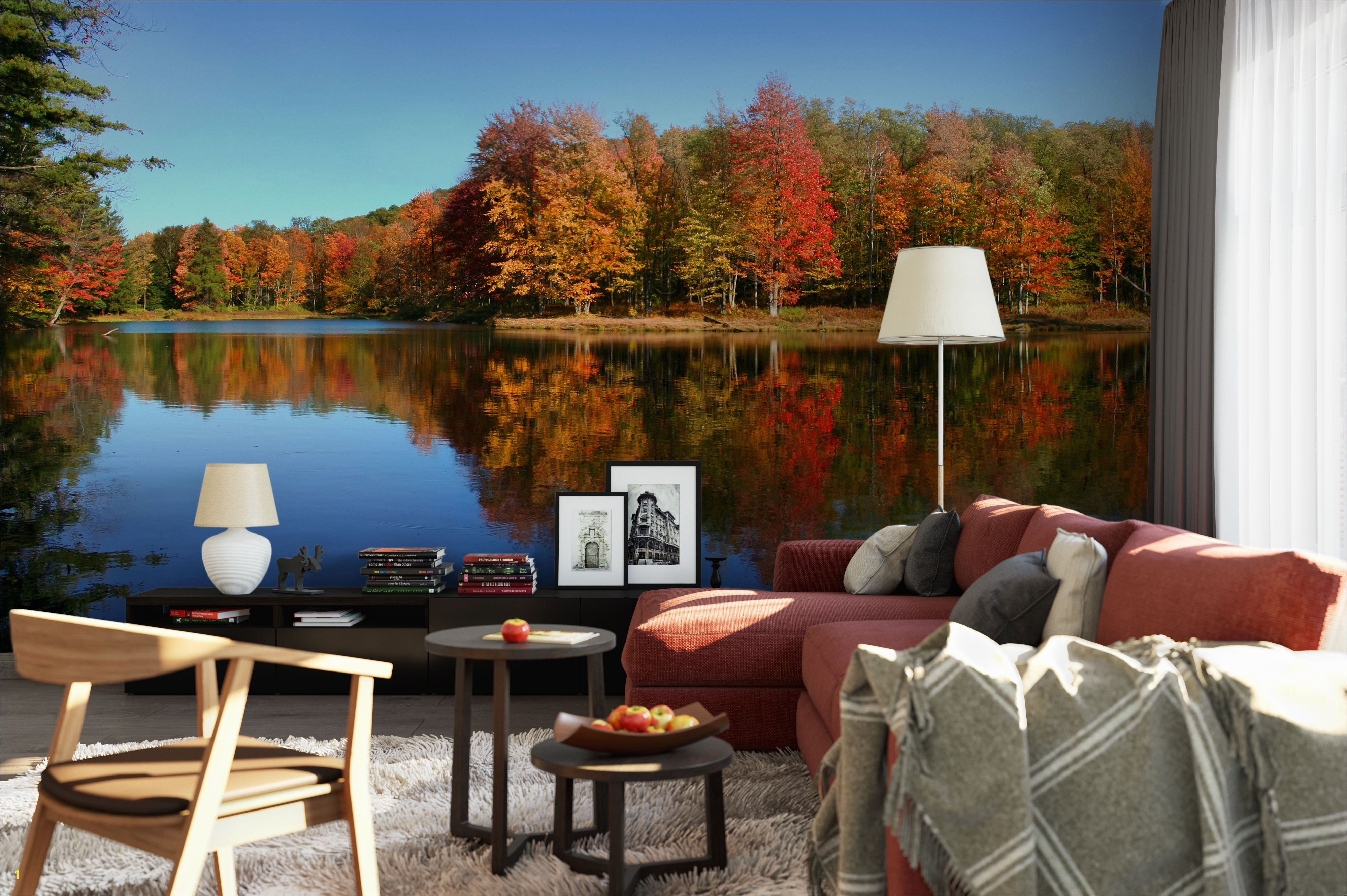 Stunning Autumn Lake mural from Grafix s Etsy page Prepasted Wallpaper Wall Wallpaper Autumn