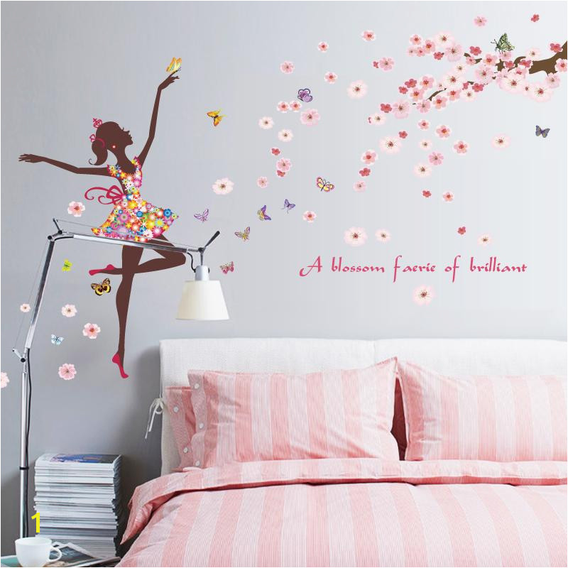 Romantic Flower Fairy Wall Stickers Diy Girls Princess Rooms Kids Bedroom Home Decoration Decals Art Murals Vinyl Removable Wall Graphics Removable Wall