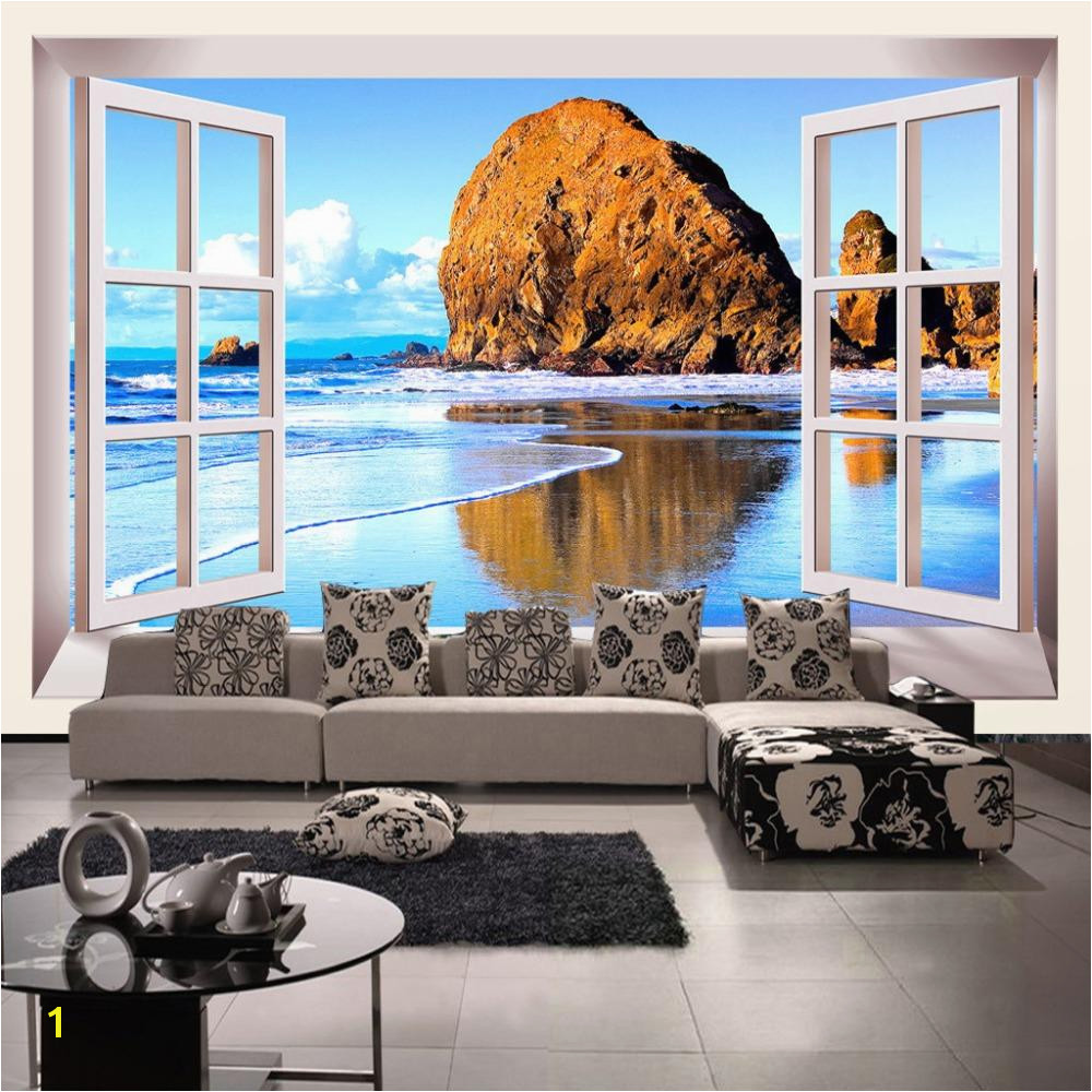 Custom Wallpaper 3D Stereoscopic Window Beach Scenery Living Room TV Background Wall Mural Print Wallpaper Papel Pintado Angelina Jolie Wallpaper