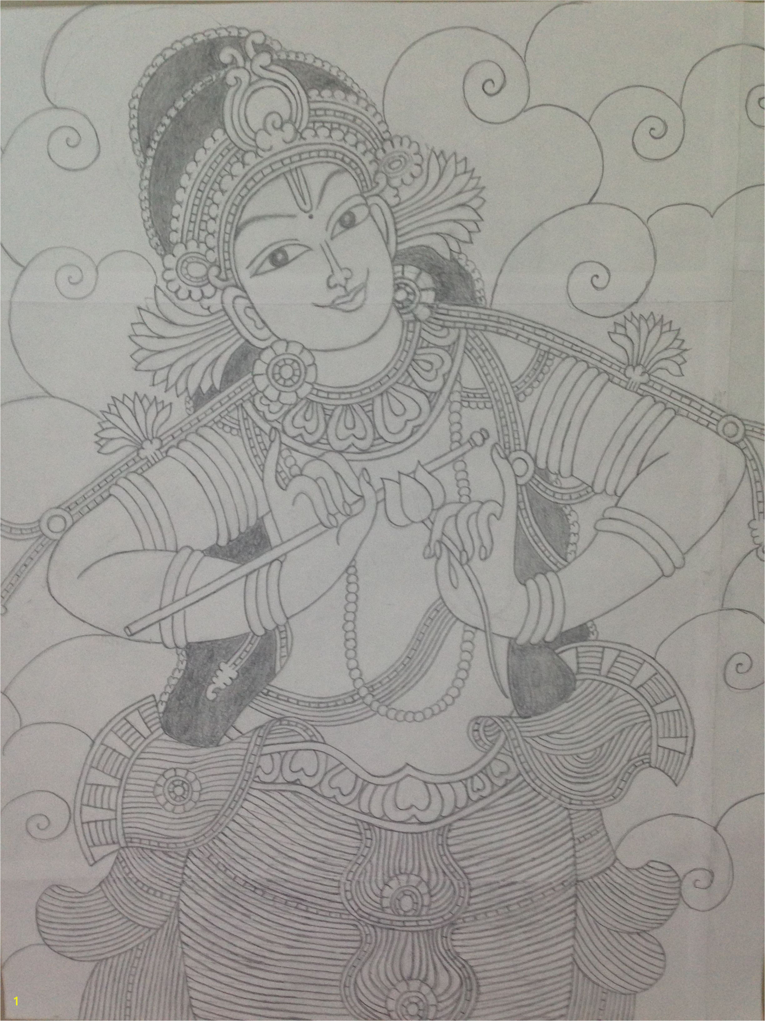 Krishna mural pencil sketch Kerala Mural Painting Madhubani Painting Pencil Sketching Drawing Sketches