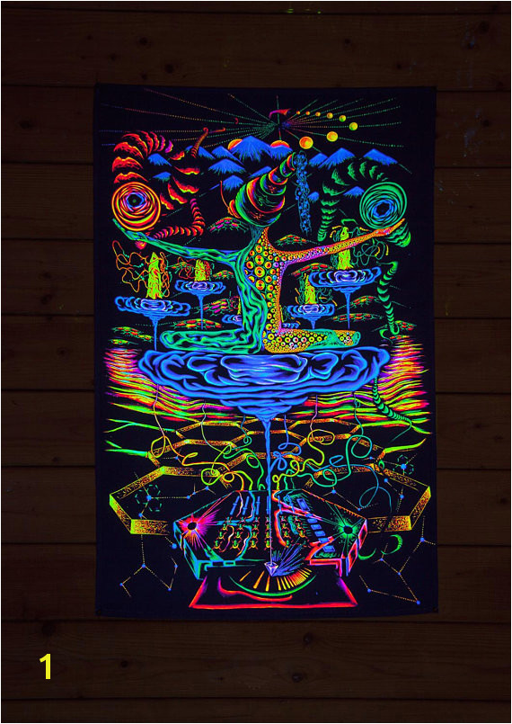 PSY BACKDROP "Antimaterial" UV blacklight tapestry glow visionary psychedelic art fluoro deco tr