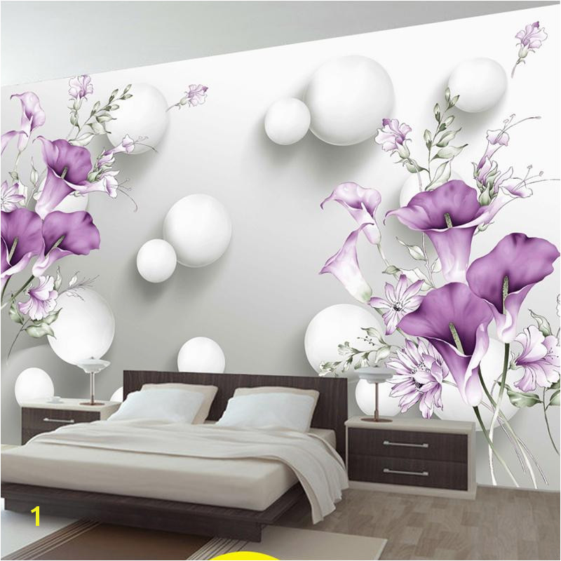 Purple Flower Wall Murals Custom Wallpaper 3d Stereo Circle Ball Purple Calla Flowers