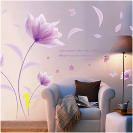 Discount purple flower wallpaper for bedroom Creative PVC Wall Stickers Purple Flowers Decals for Living