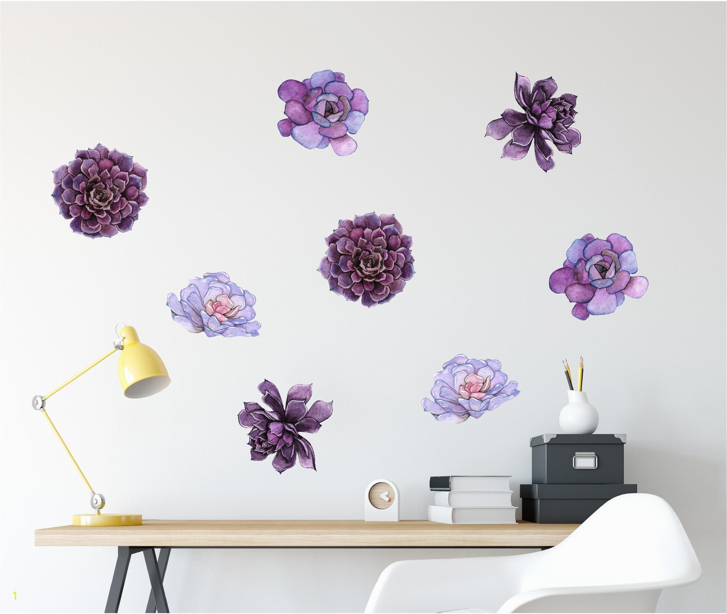 Purple Flower Wall Murals Pretty Purple Succulent Wall Decal 6" Sticker Set Girls Nursery Room