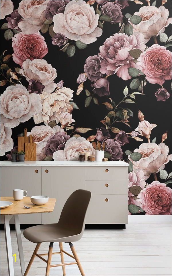 Purple and Pink Dark Floral Wallpaper Mural MuralsWallpaper in 2019 Bold Interior Design Ideas