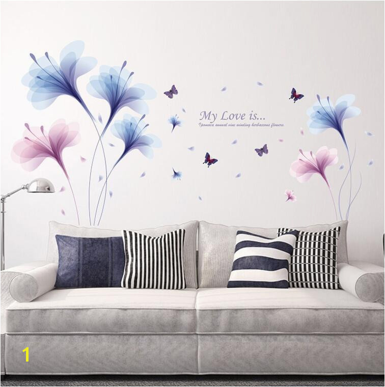 Purple Dream Flower Wall Stickers Living Room Sofa TV Wall Decoration Bedroom Bedside Romantic Wallpaper Flower Mural Wall Stickers For Kids