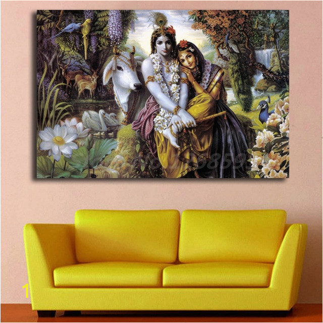 Hindu God Radha Krishna Love 2 HD Wall Art Canvas Poster and Print Canvas Painting Decorative