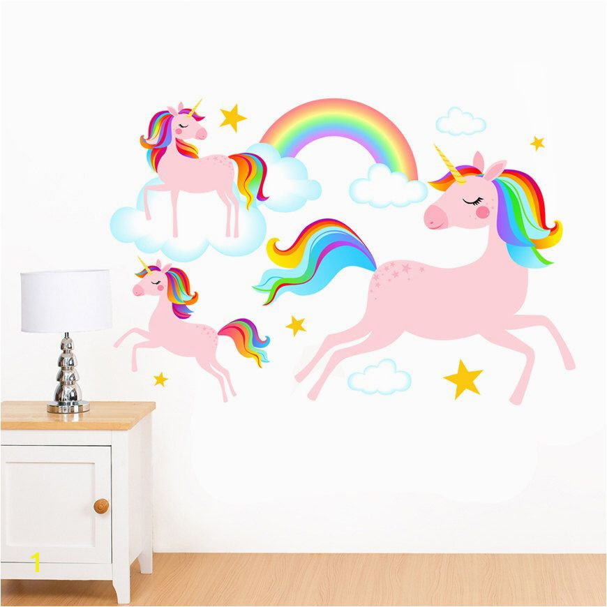 Dreamy Rainbow Unicorns Clouds & Stars Mural Wall Sticker Girl s Children s Art Vinyl