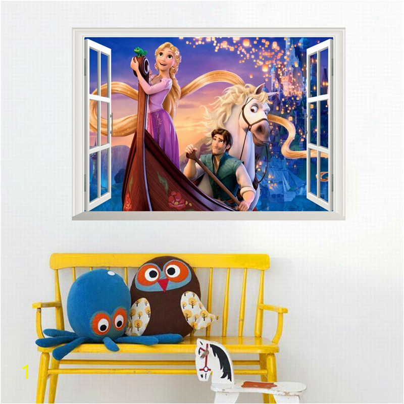Cartoon Rapunzel Wall Stickers For Kids Rooms Girl s Room Decor 3D Window Wall Decals Diy adesivo de parede Poster Children Gift
