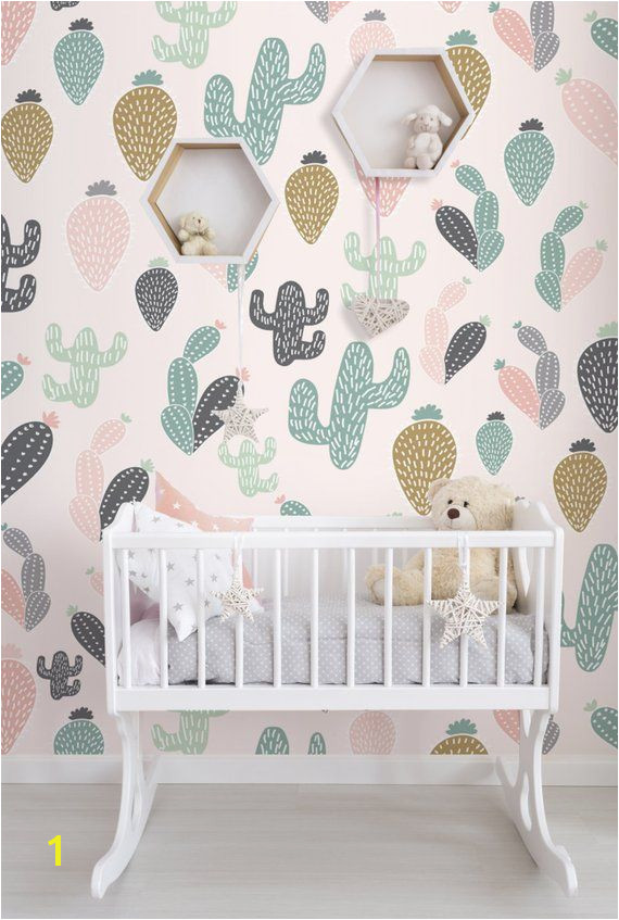 Cactus Pastel Wall Mural Self Adhesive Fabric Wallpaper Removable Repositionable Reusable E