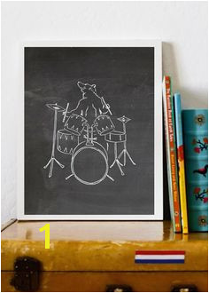 Items similar to Bear Drummer Print Rock n Roll Bear Instant printable chalkboard nursery art kids room band room drummer print