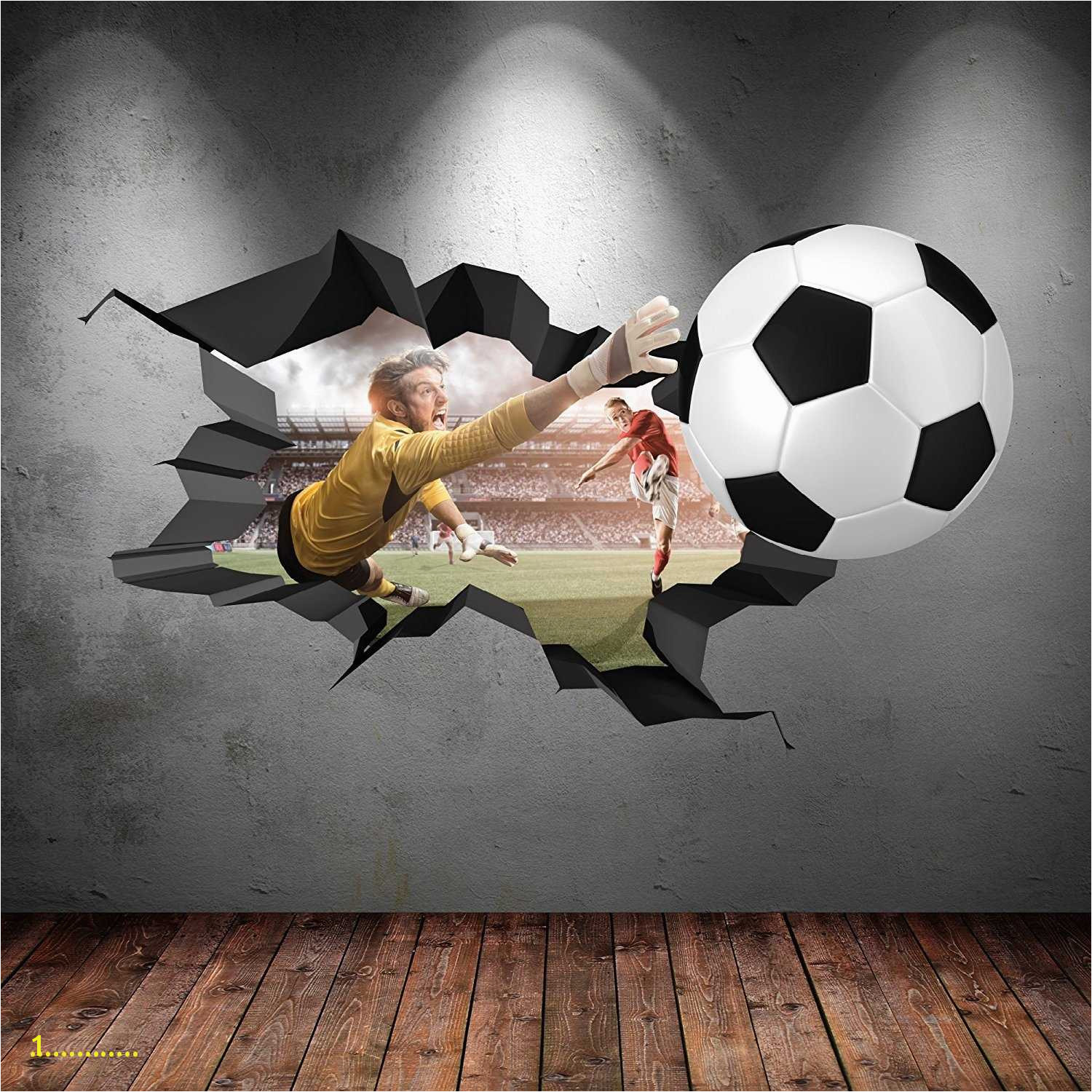 soccer wall murals 3D FOOTBALL FULL COLOUR CRACKED GOAL Wall Art stickers Decal Boys Graphic