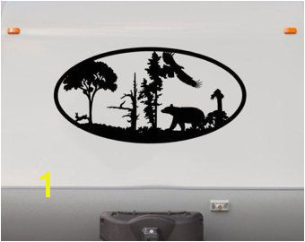 Bear Forest Mountains RV Camper Vinyl Decal Sticker Graphic Custom Text Mural RV04