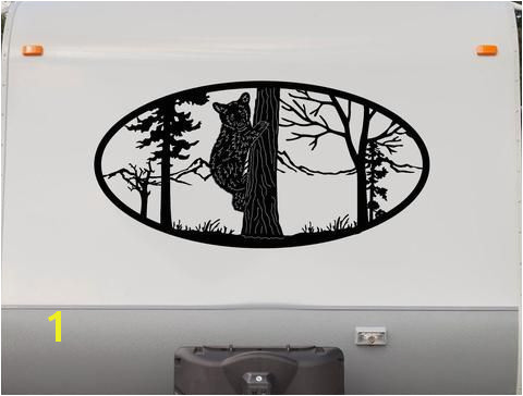 Bear Climbing Tree Mountains RV Camper 5th Wheel Motorhome Vinyl Decal Sticker Graphic Custom Text Mural