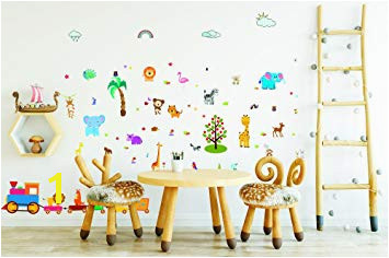 Safari Wall Murals for Nursery Amazon forest Animals Wall Stickers and Decals for Boys and